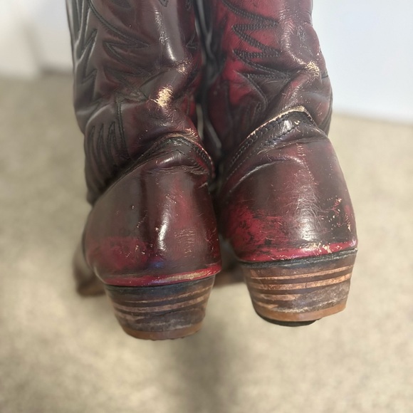 Vintage Dark Red Leather Western Cowboy Boots Men's Size 8.5 Women's Size 10 - Picture 6 of 13